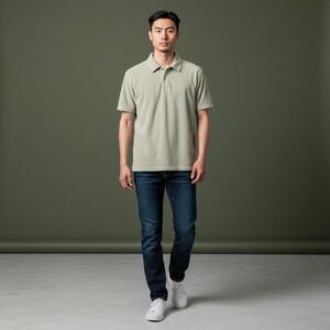 COS Men's Textured Polo Shirt Light Green‎ Short Sleeve Regular Fit Size S